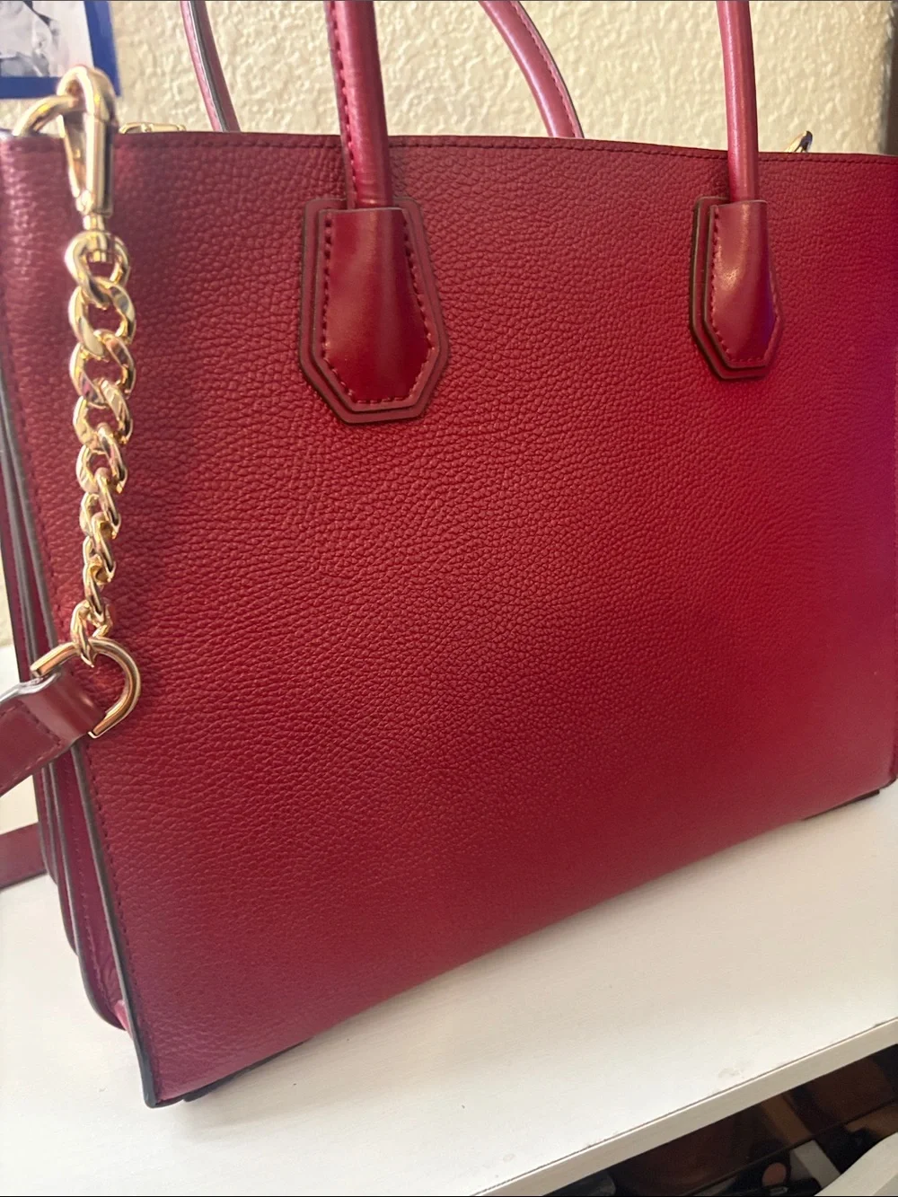 Michael Kors maroon Leather Tote with Gold Accents